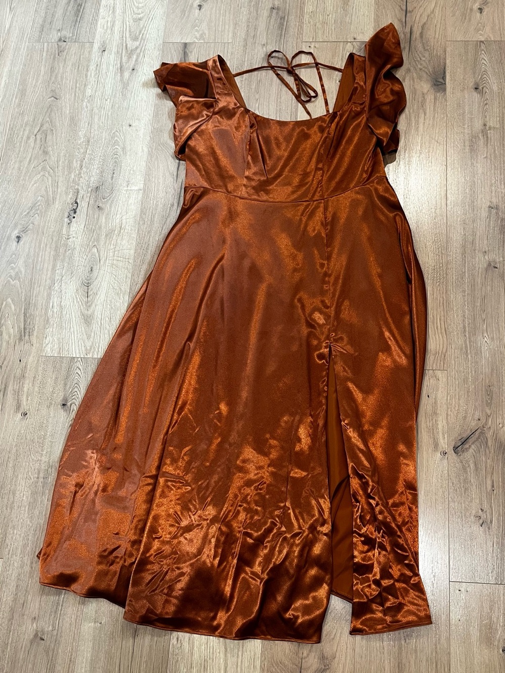 Azazie Bondi - Burnt Orange A-Line Bow Stretch Satin Dress - Picture 3 of 8